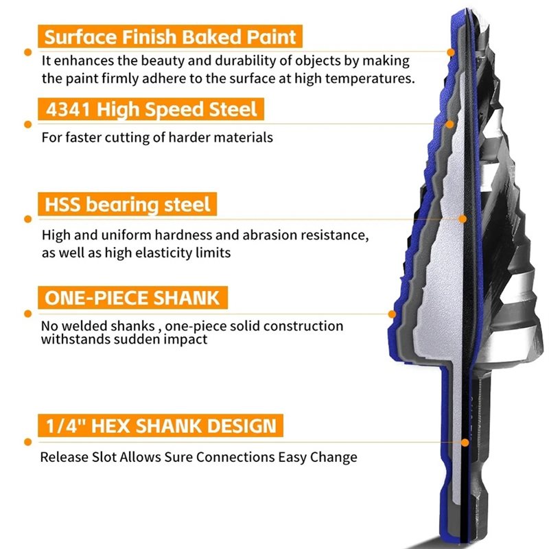 A74E-Five-Spiral-Flute Step Dr - Step Drill Bit Set Titanium Hss Cobalt ulasan dan harga