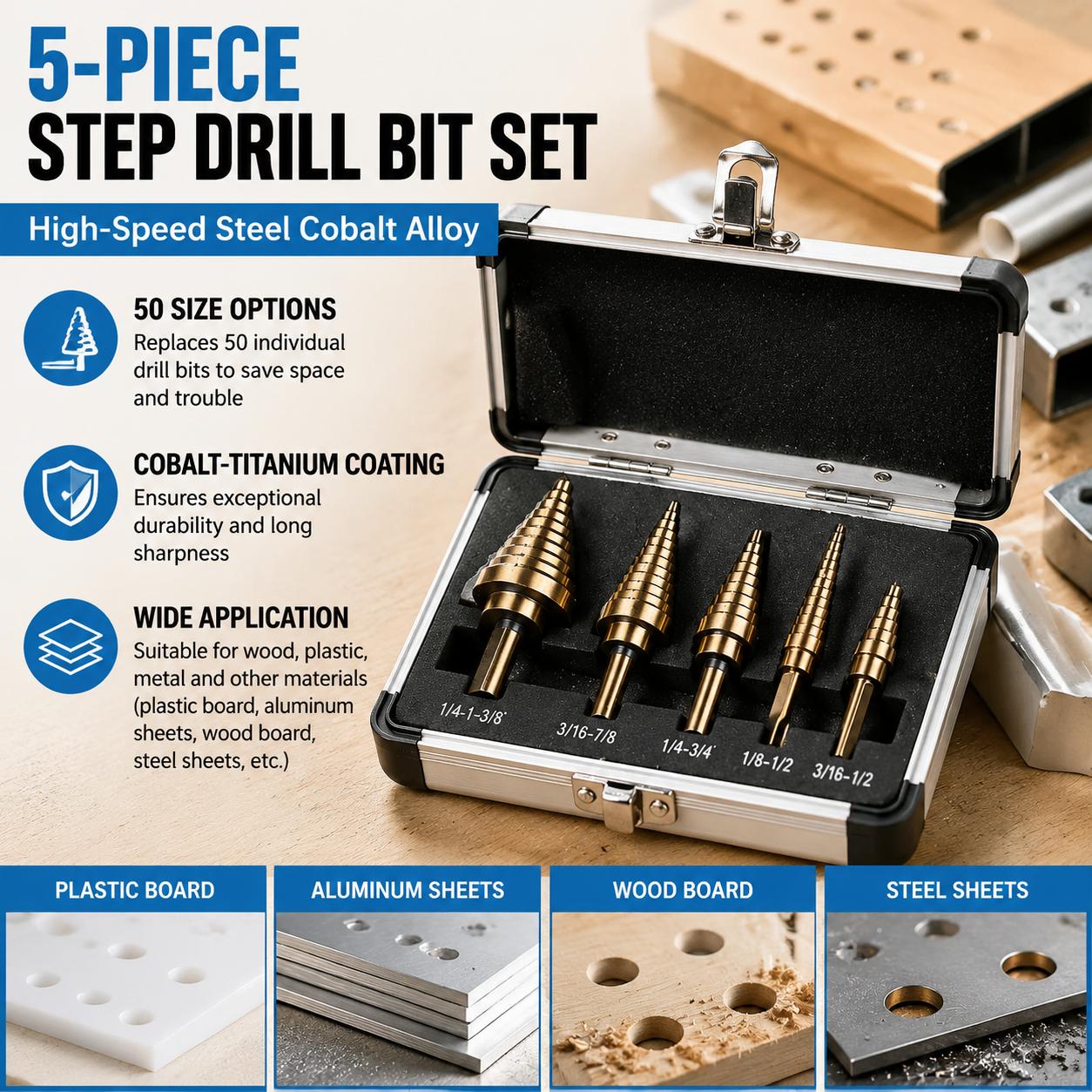 Set Mata Bor Profesional Multi - Step Drill Bit Set Titanium Hss Cobalt ulasan dan harga